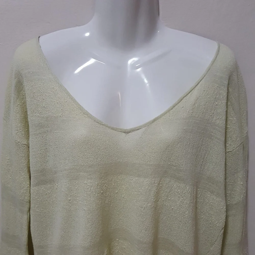 Free People Pebble Dash Embroidered Trim Envelope Back Top Honeydew Knit XS